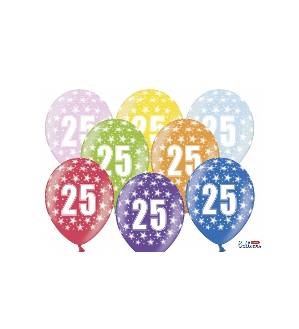 Latexové balónky 30 cm metalické, číslo 25, 10 ks