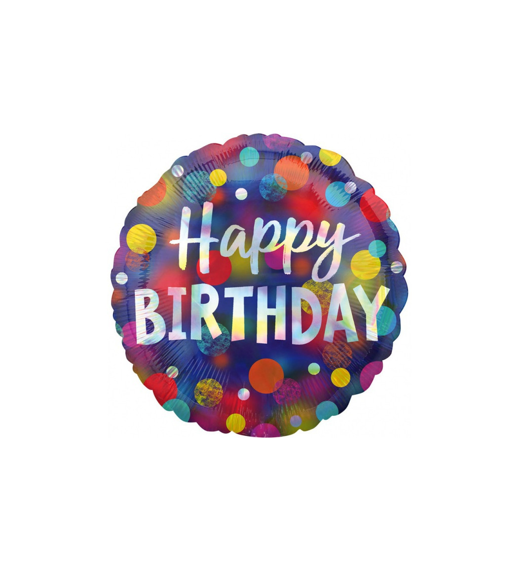 Puntíkatý fóliový balónek Happy Birthday