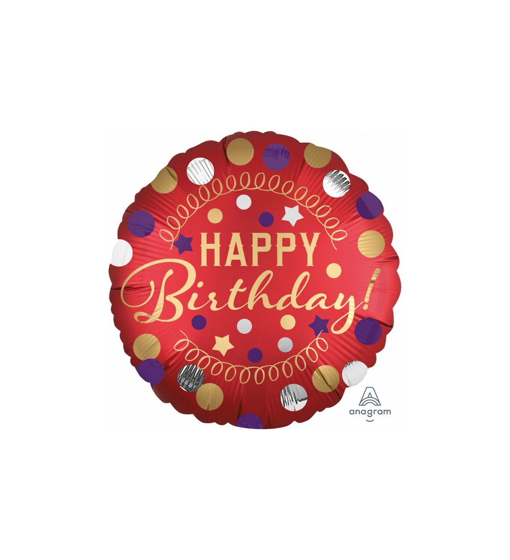 Sametový fóliový balónek Happy Birthday červený