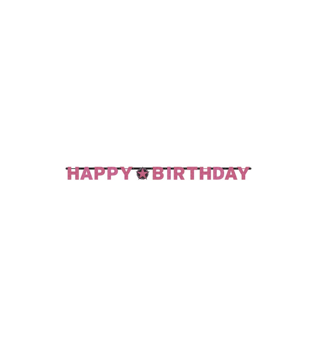 Růžová girlanda nápis Happy Birthday