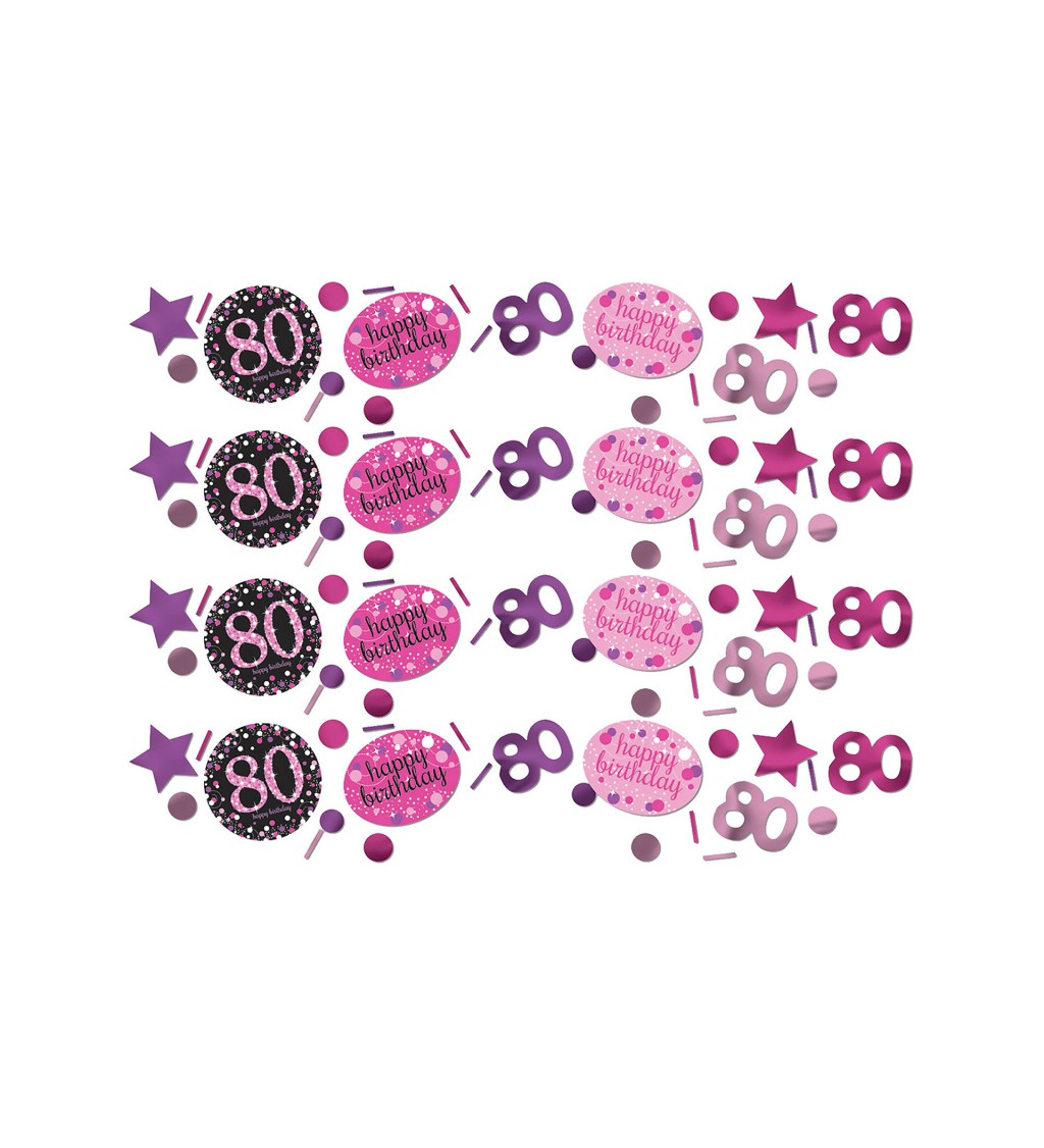 Růžové narozeninové konfety 80