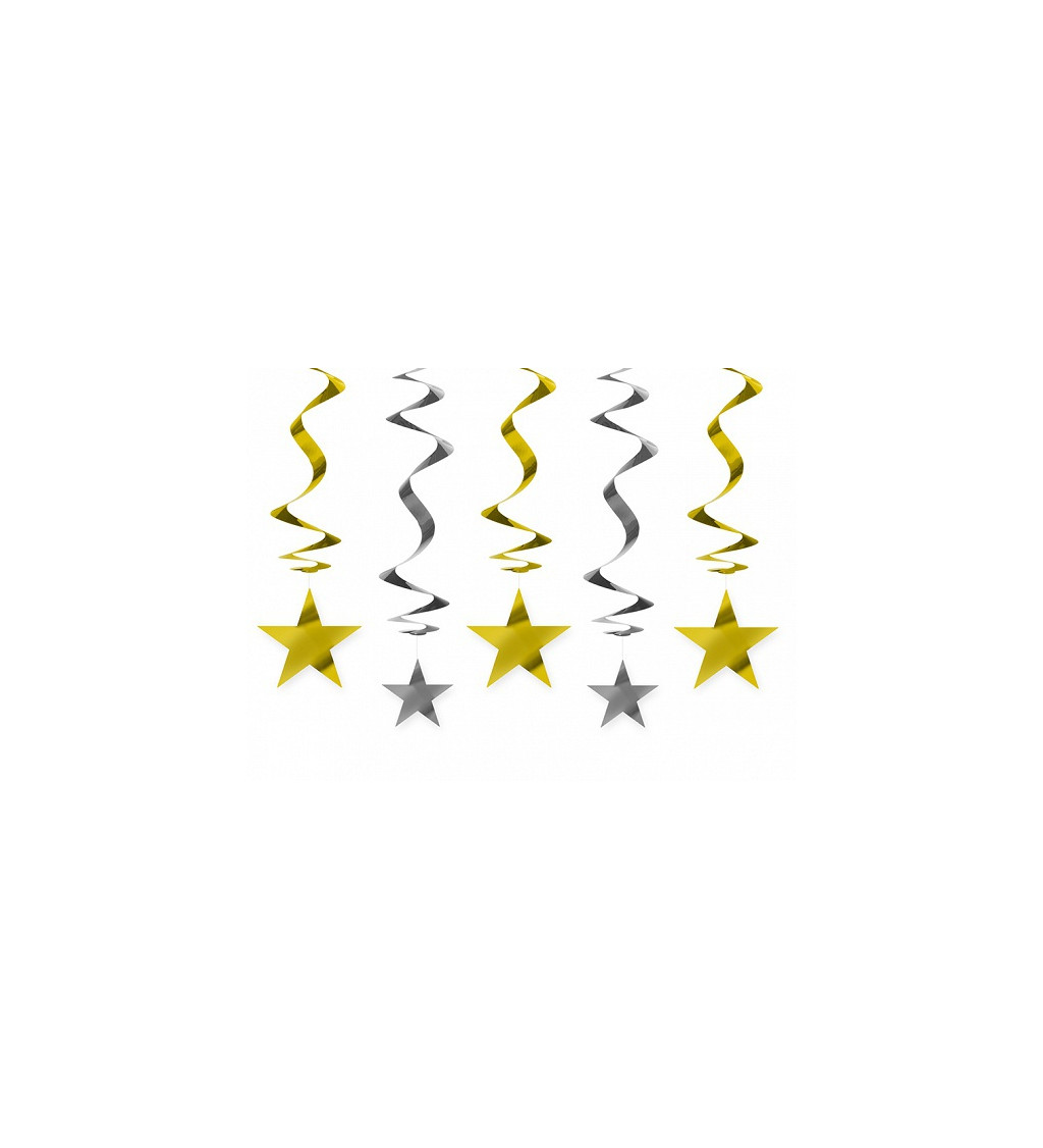 Zlaté a stříbrné hvězdy - závěsné spirály