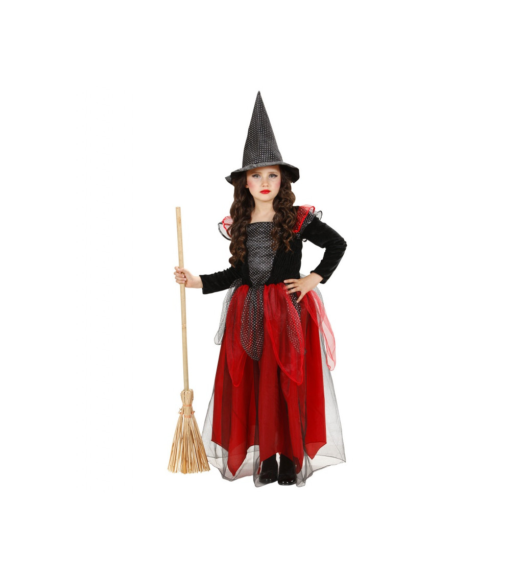 Dětský kostým na halloween - Malá čarodějnice - červená