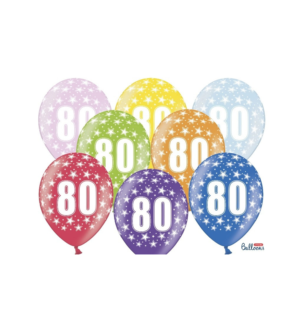 Latexové balónky 30 cm číslo 80, mix, 6 ks