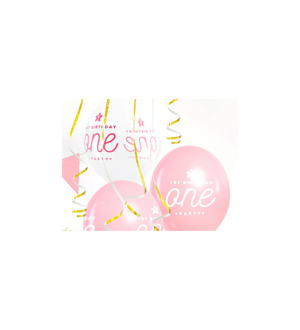 Latexové balónky 30 cm Baby pink 1. narozeniny, 6 ks