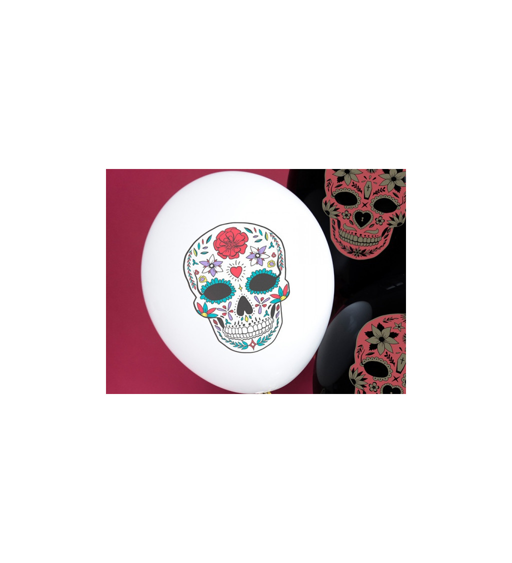 Latexové balónky strong pastelové Dia de los Muertos bílé 6 ks