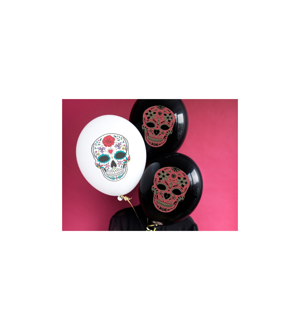 Latexové balónky strong pastelové Dia de los Muertos bílé 6 ks