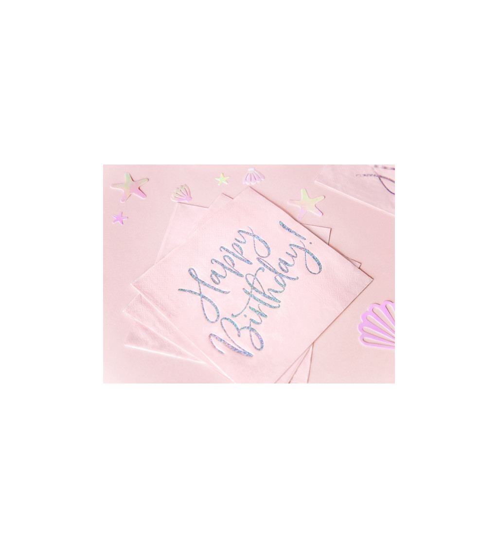 Světle růžové ubrousky - Happy Birthday