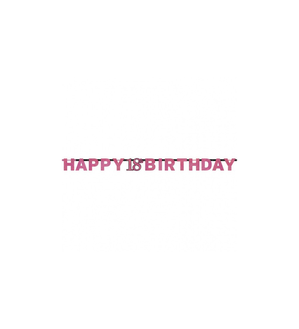 Růžový nápis Happy Birthday 18 let