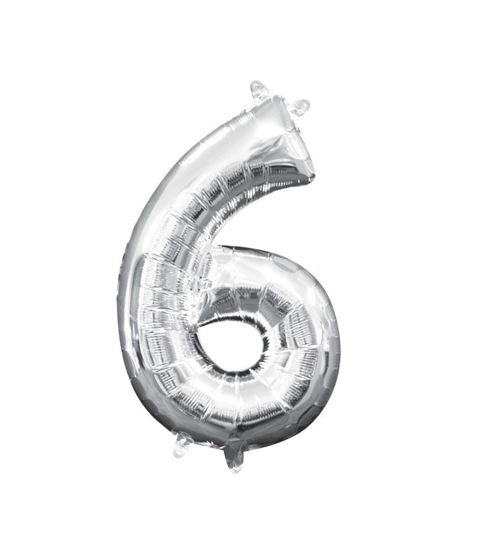 Fóliový balónek číslo 6, stříbrný, 35cm