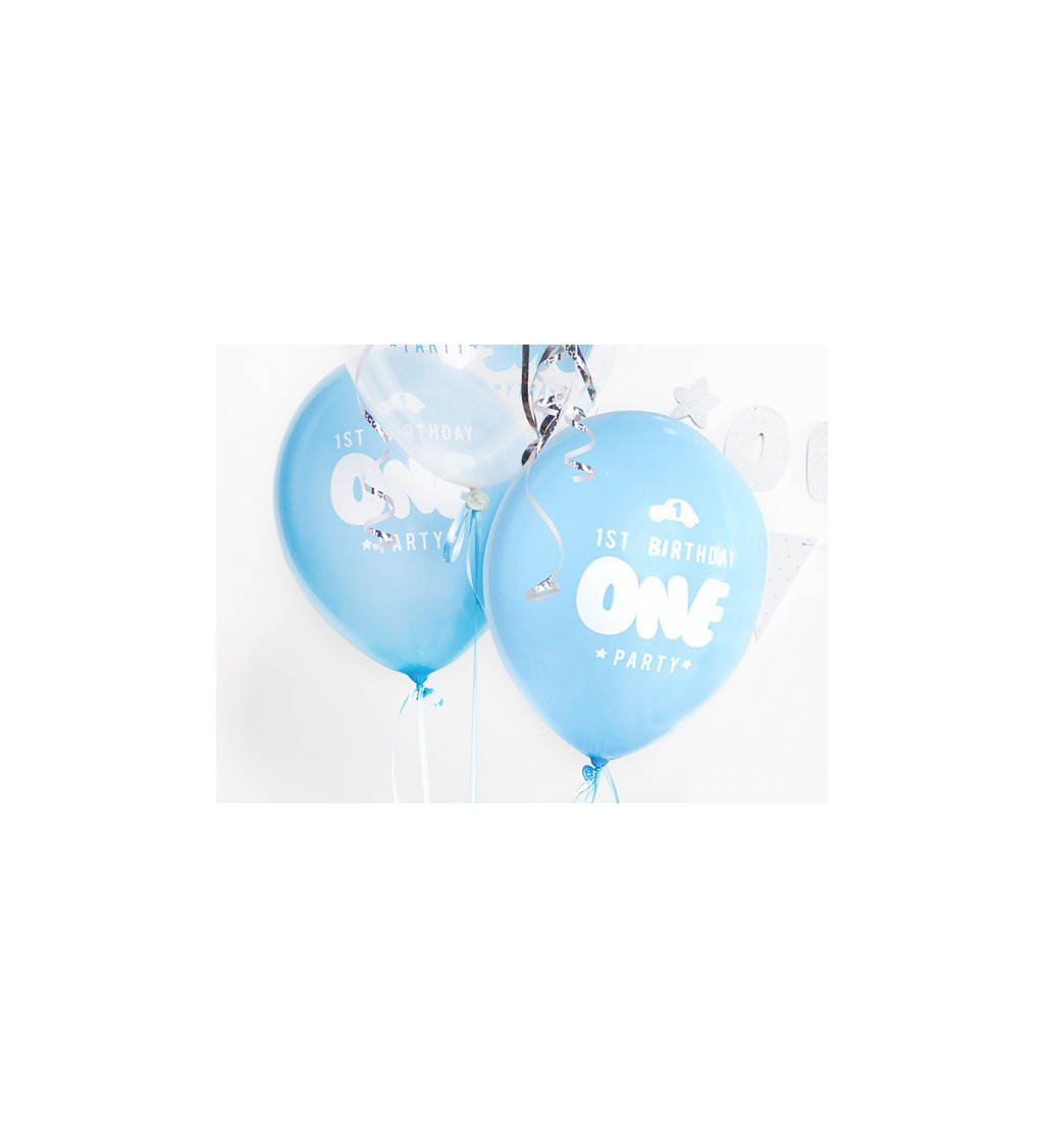 Latexové balónky 30 cm Baby blue 1. narozeniny, 6 ks