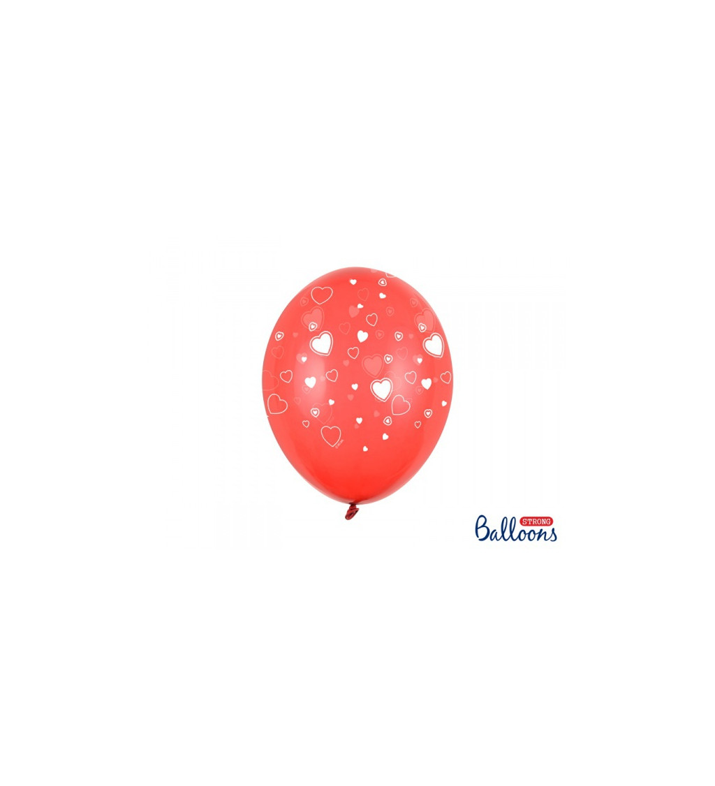 Latexové balónky 30 cm červené se srdíčkama, 6 ks