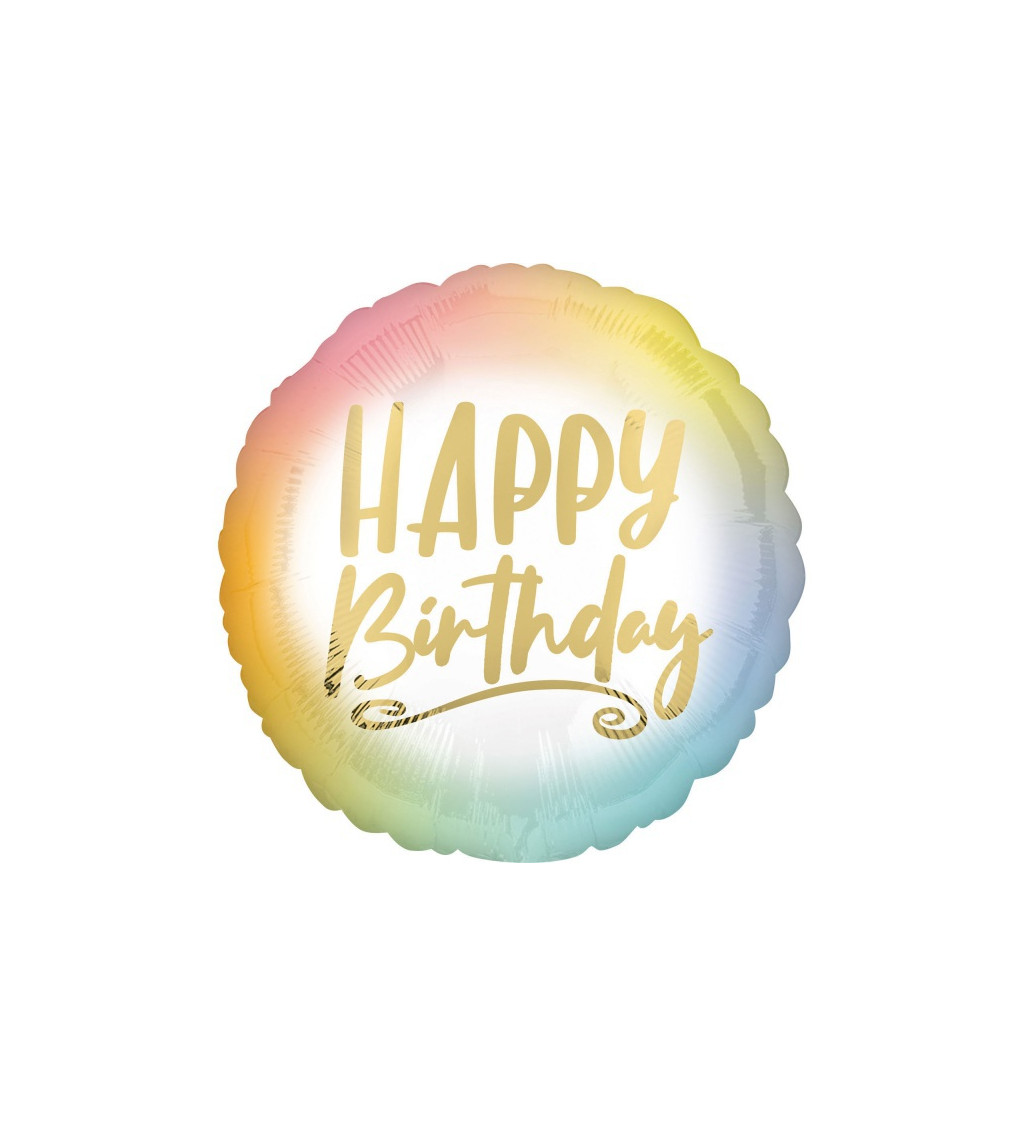 Fóliový balónek Happy Birthday duhový