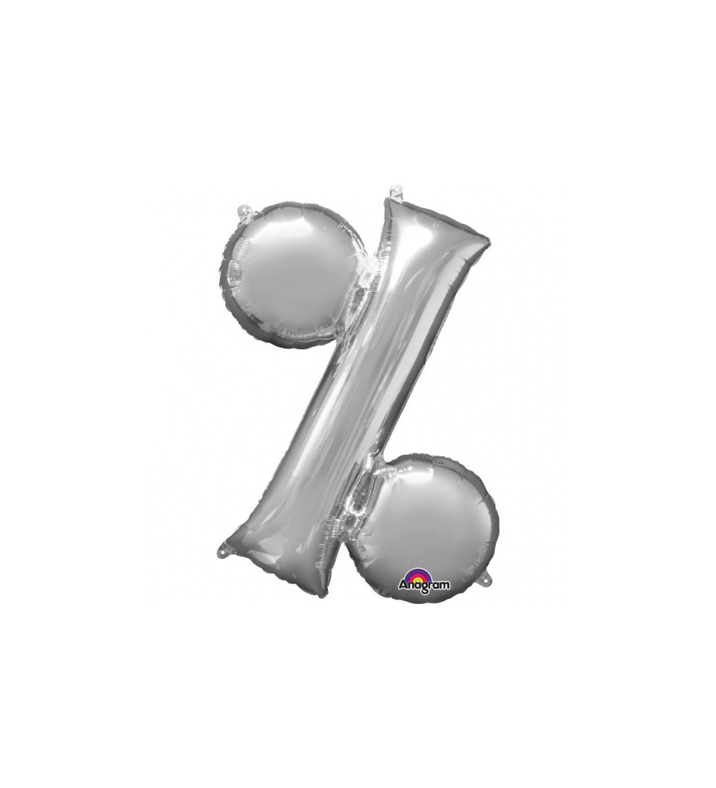 Fóliový balónek znak procento, stříbrný, 33 cm