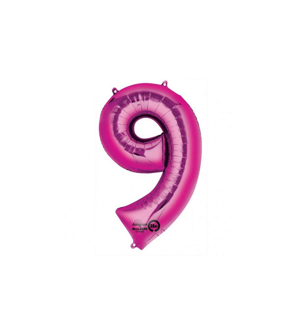 Fóliový balónek číslo 9, růžový