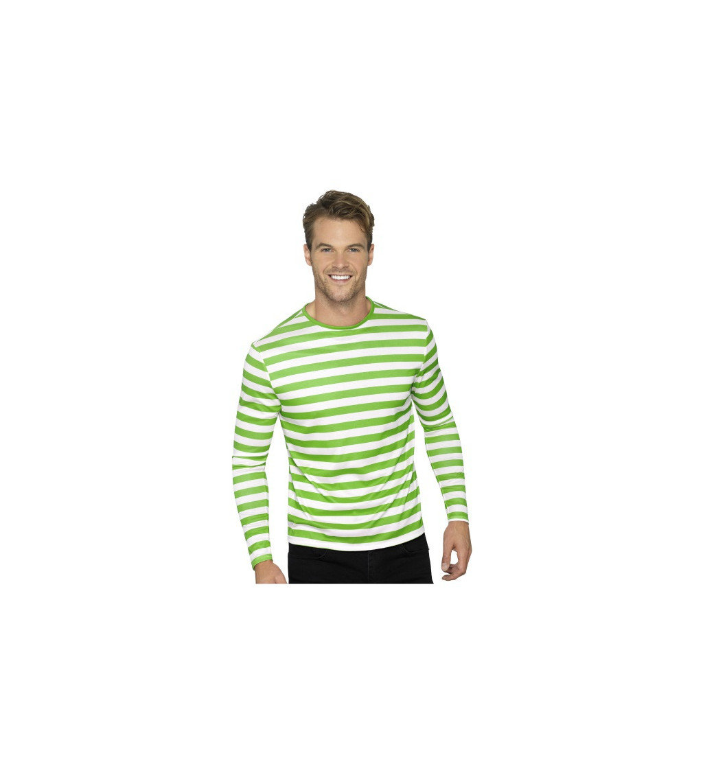 Pruhované tričko s dlouhým rukávem - zeleno-bílé