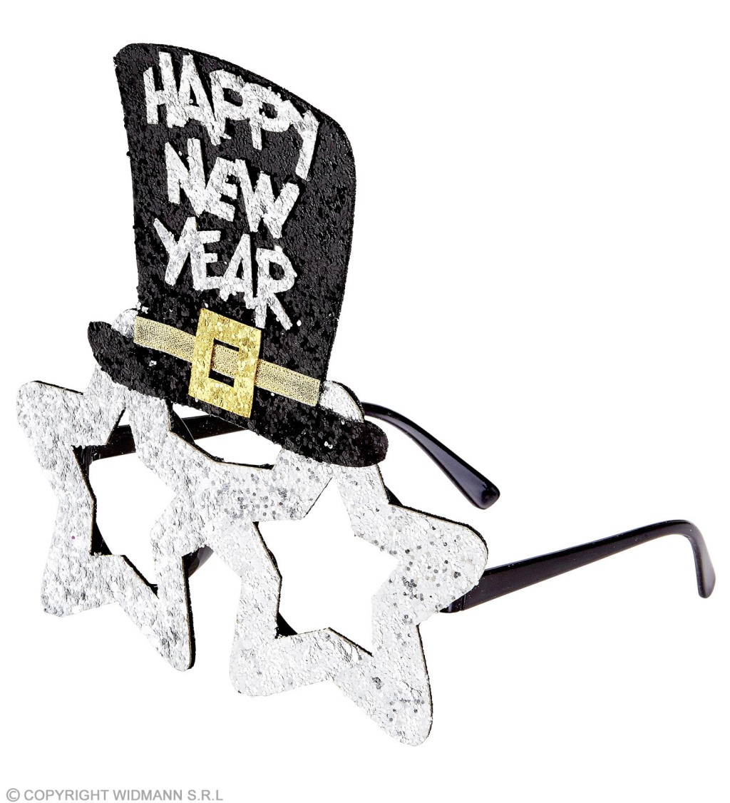 Brýle s kloboukem Happy New Year – stříbrné