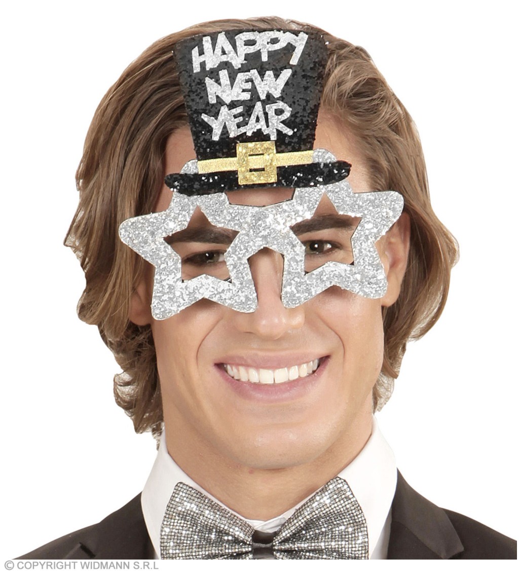 Brýle s kloboukem Happy New Year – stříbrné