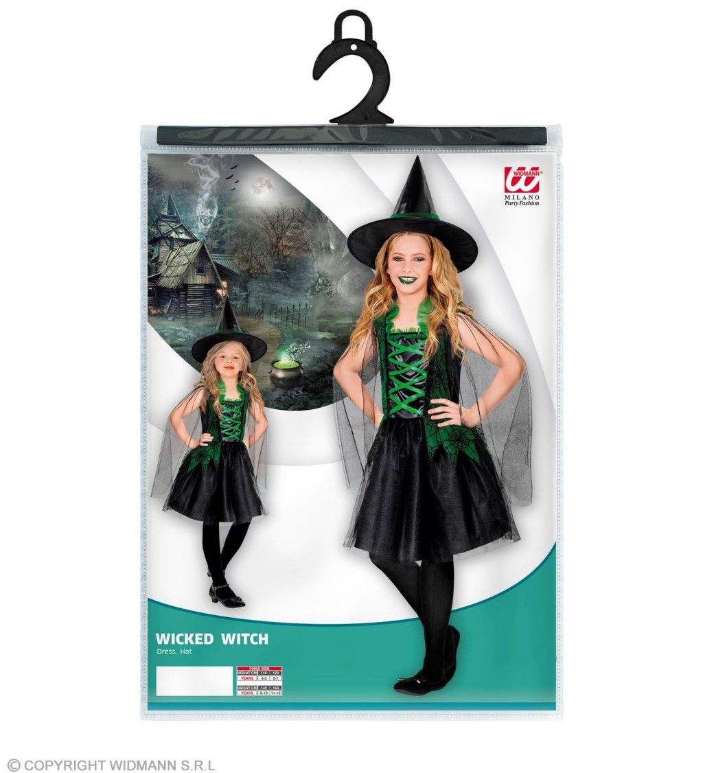 Dětský kostým Malá čarodějnice - zelená