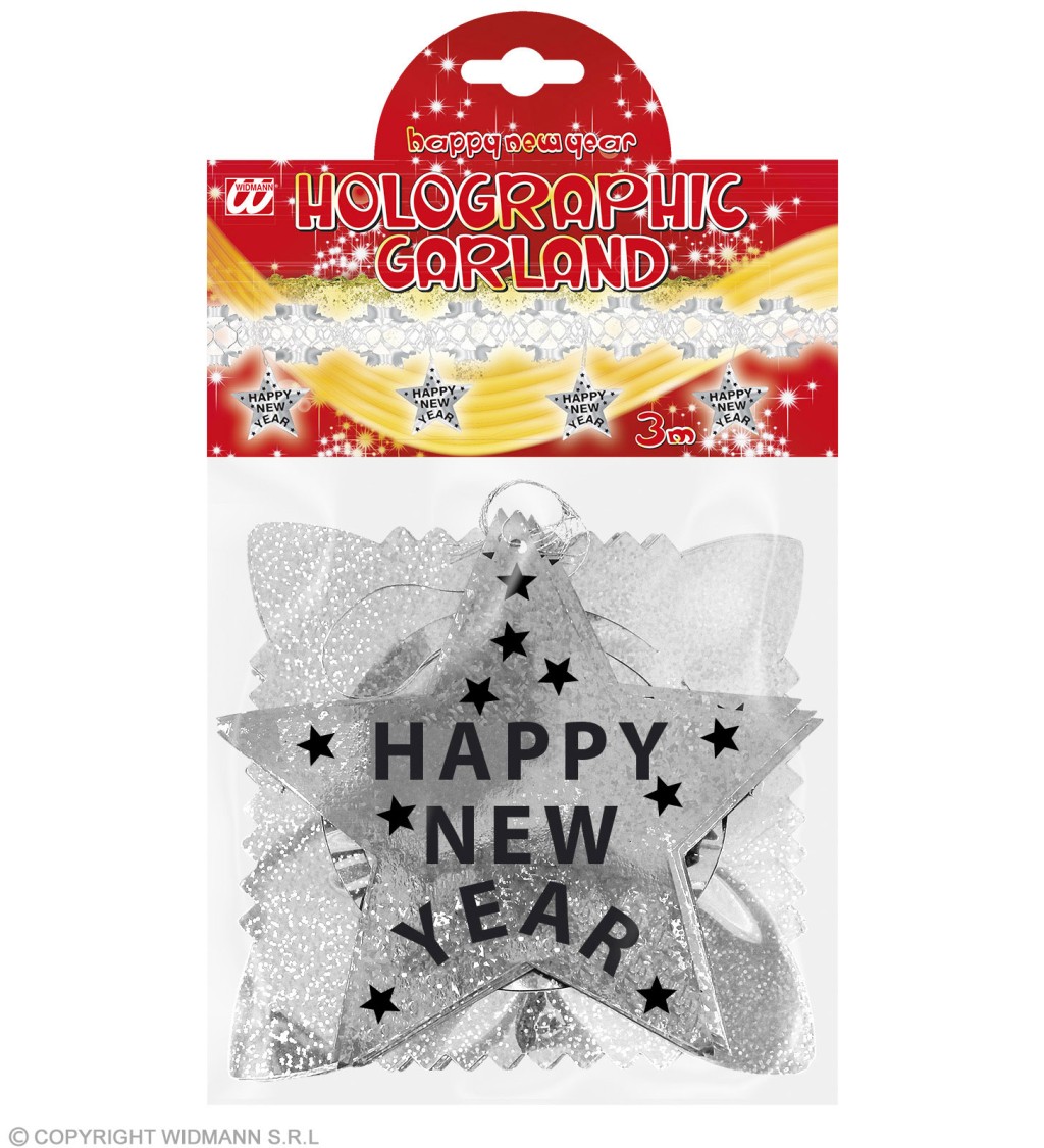 Girlanda - Happy New Year stříbrná
