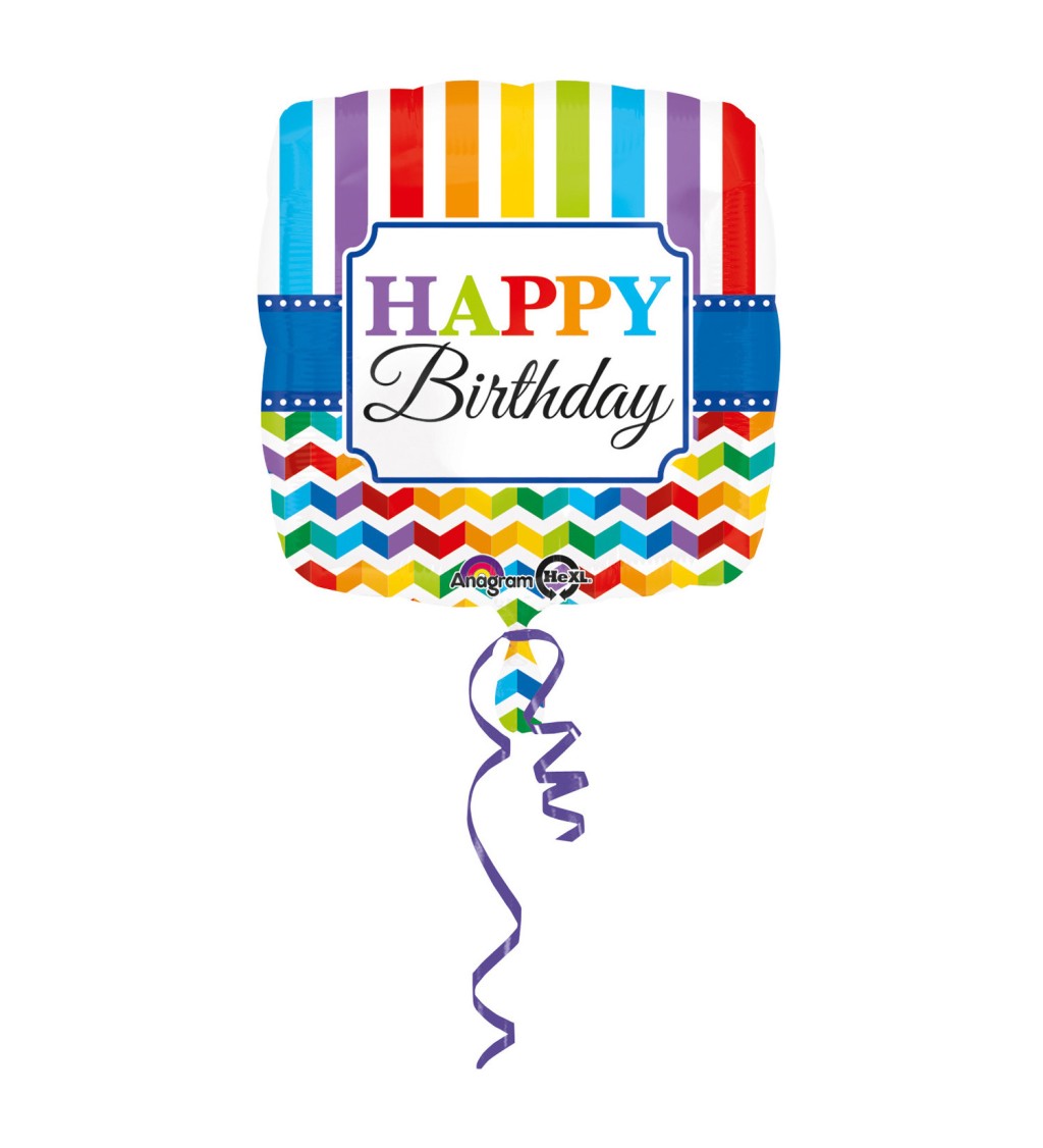 Barevný balónek Happy Birthday - čtverec