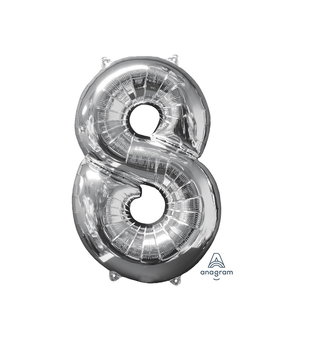 Fóliový balónek číslo 8, stříbrný, 66cm