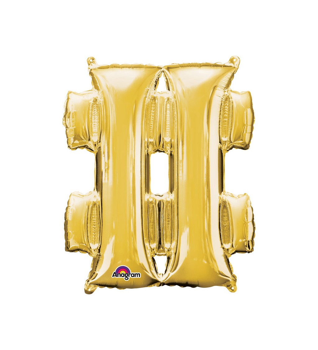 Fóliový balónek znak hashtag, zlatý, 33cm