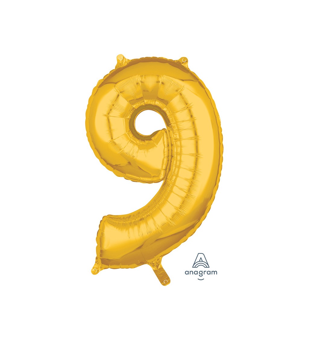 Fóliový balónek číslo 9, zlatý, 66cm