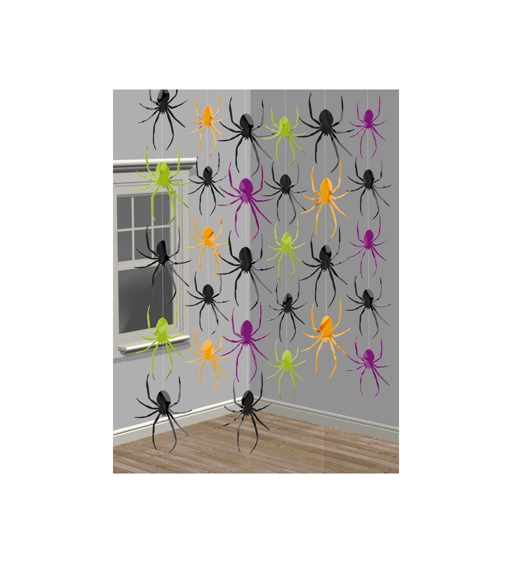 Dekorační závěs - barevní pavouci
