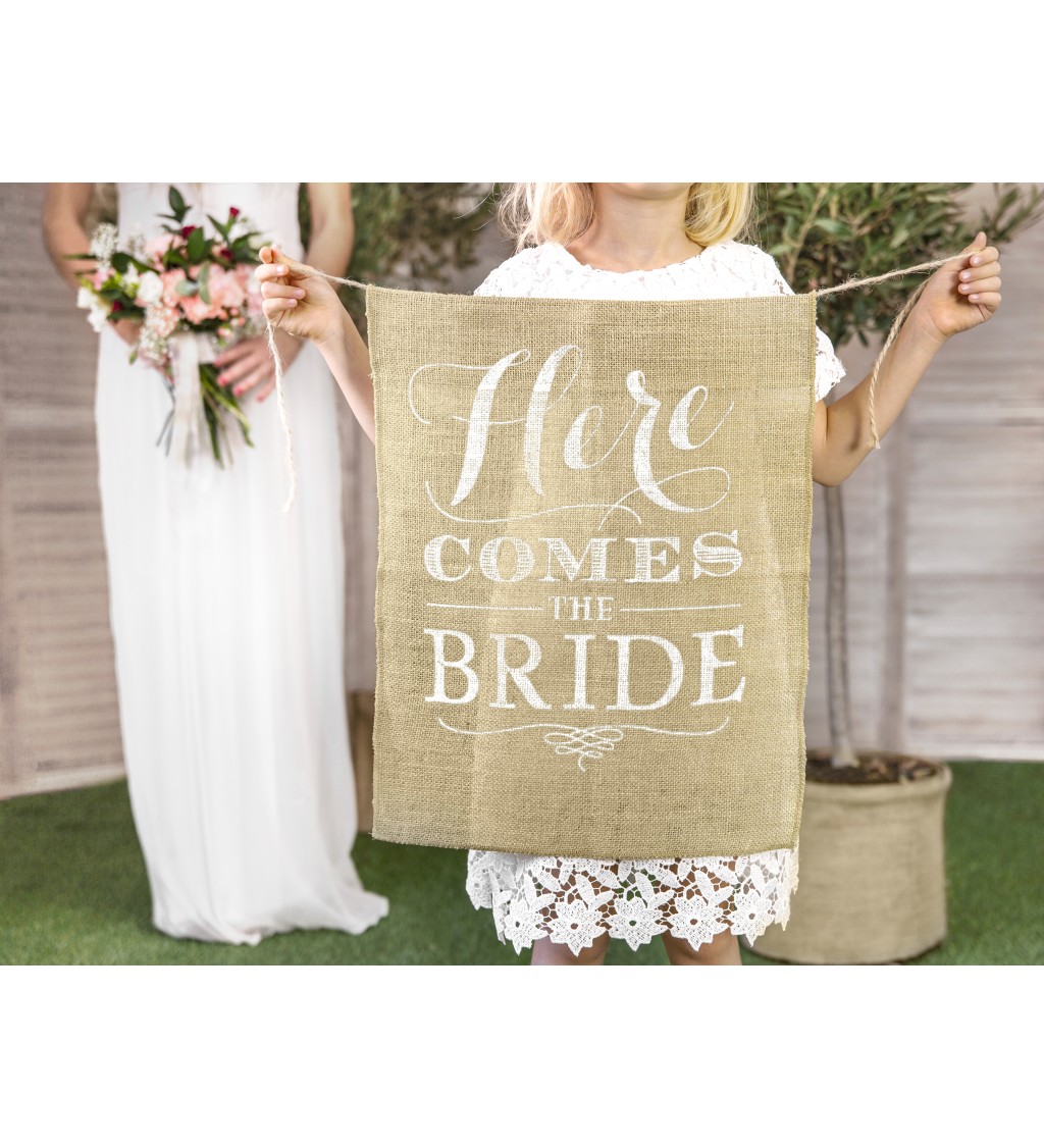 Svatební vývěska - Here comes the bride