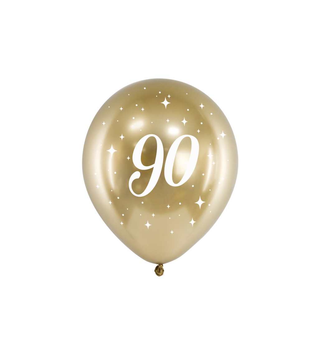 Latexové balónky 30 cm číslo 90, zlaté, 6 ks
