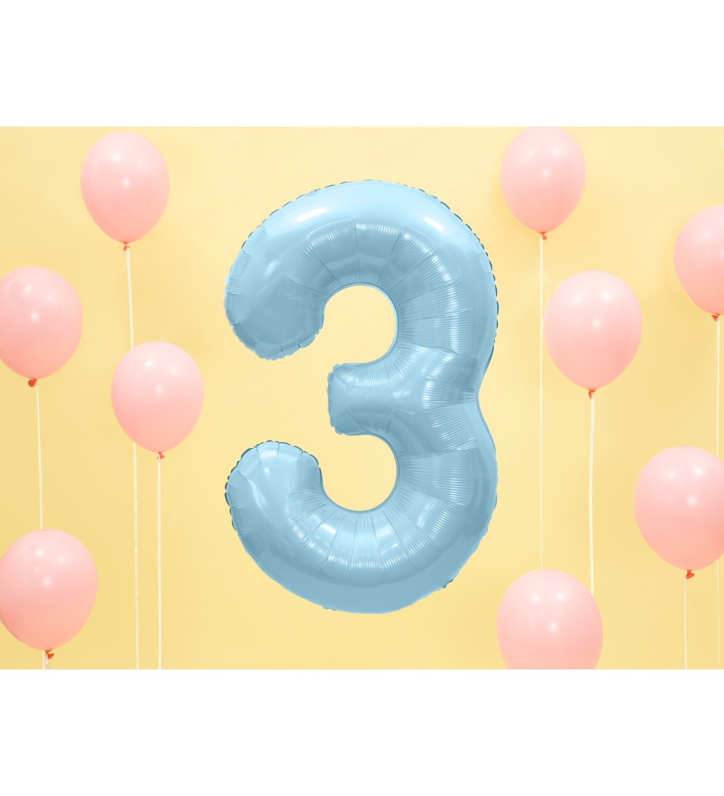 Fóliový balónek číslo 3, světle modrý, 86 cm