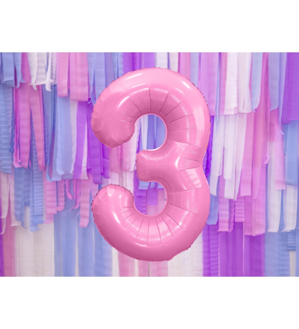 Fóliový balónek číslo 3, růžový, 86 cm