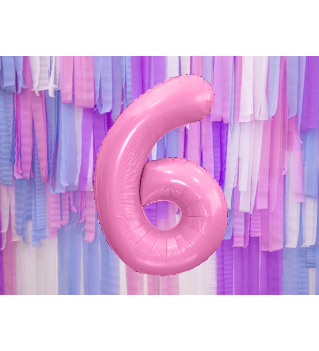 Fóliový balónek číslo 6, růžový, 86 cm