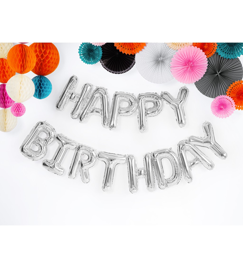 Fóliové balónky Happy Birthday - stříbrný
