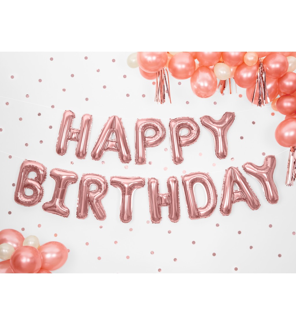 Fóliové balónky Happy Birthday - růžovo-zlatý