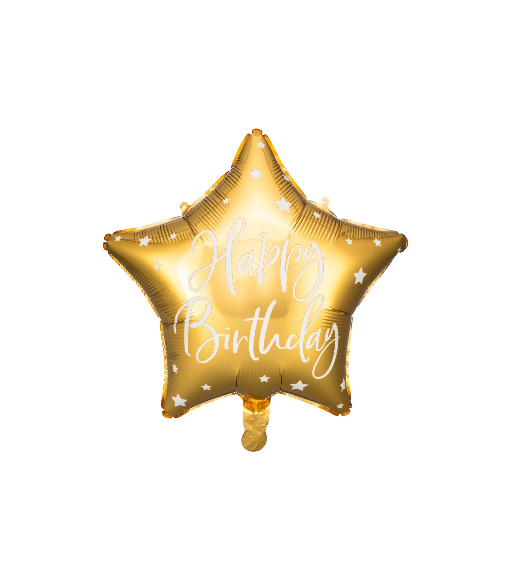 Fóliový balónek Happy Birthday hvězda zlatá