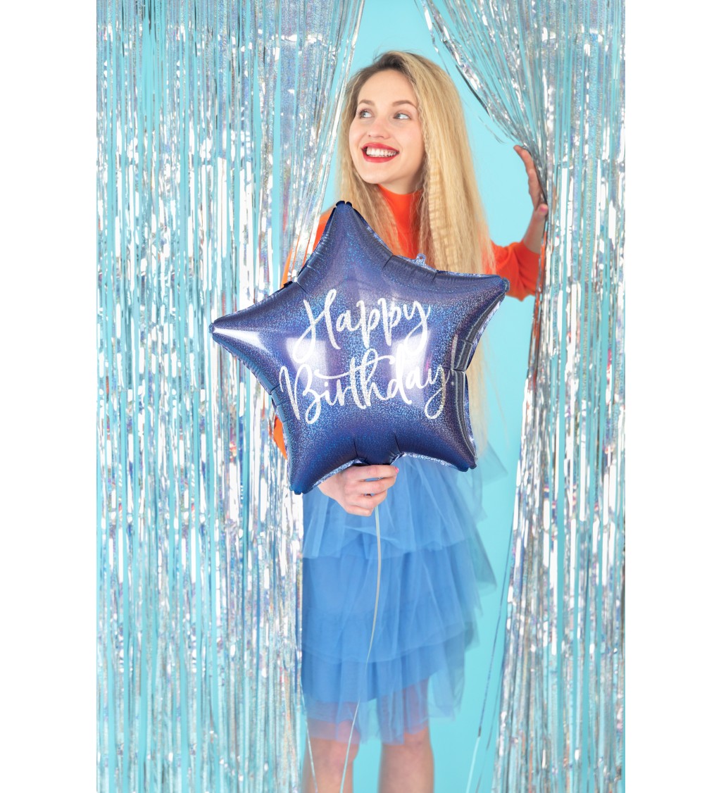 Fóliový narozeninový balónek hvězda Happy Birthday modrý 40 cm