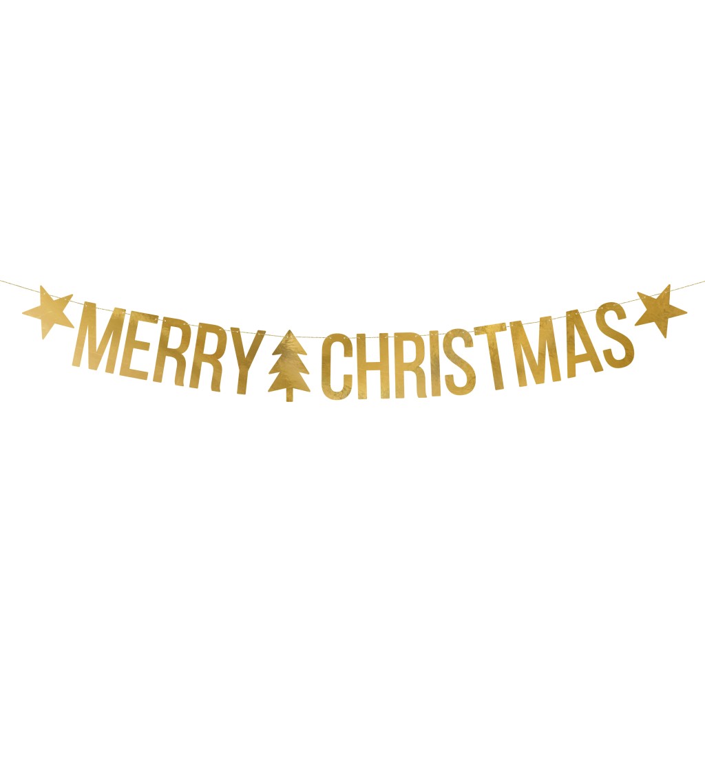 Girlanda - Merry Christmas zlatá, papírová