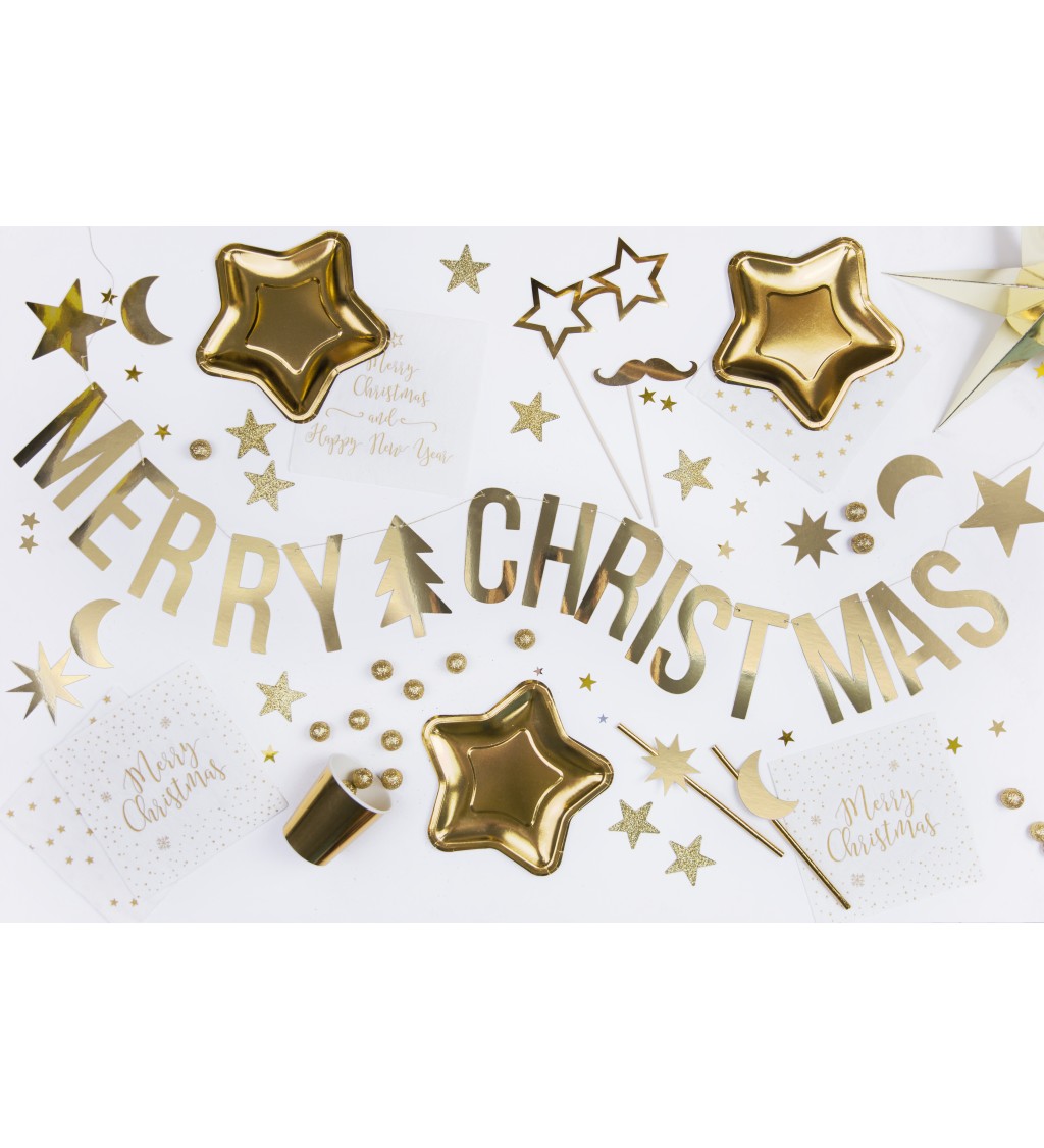 Girlanda - Merry Christmas zlatá, papírová