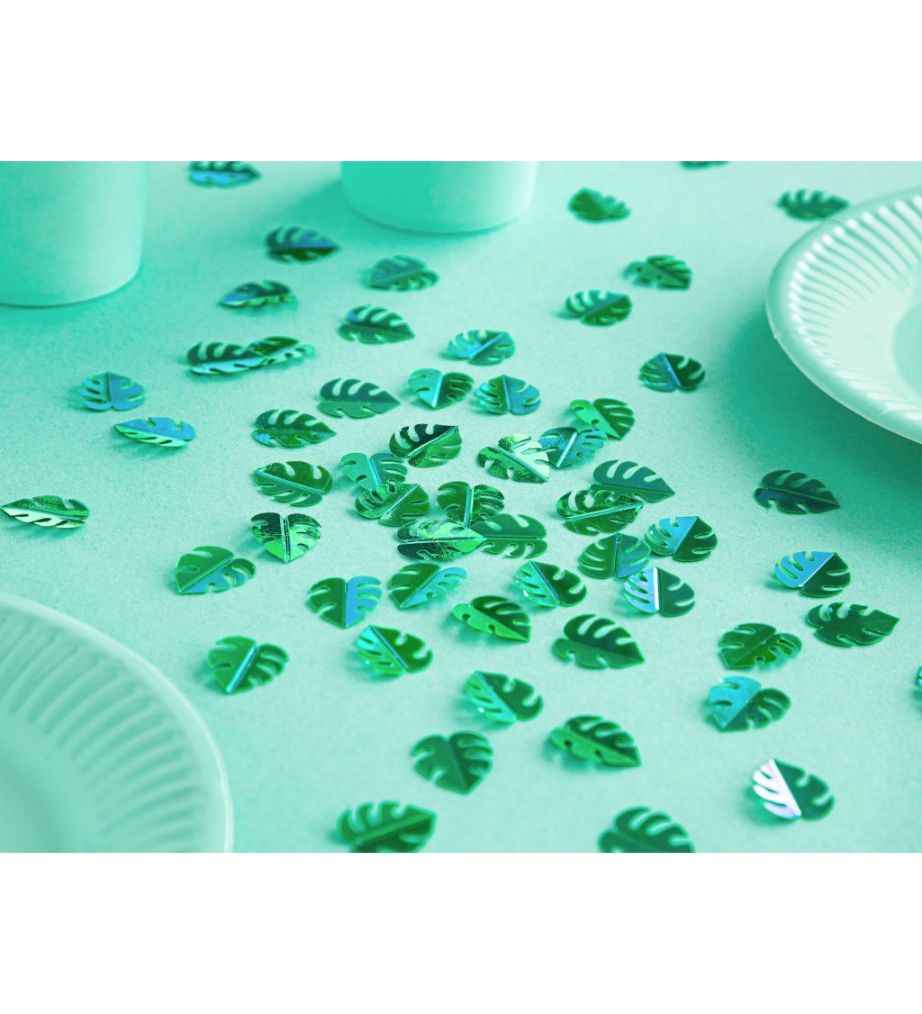 Metalicky zelené konfety - lístečky