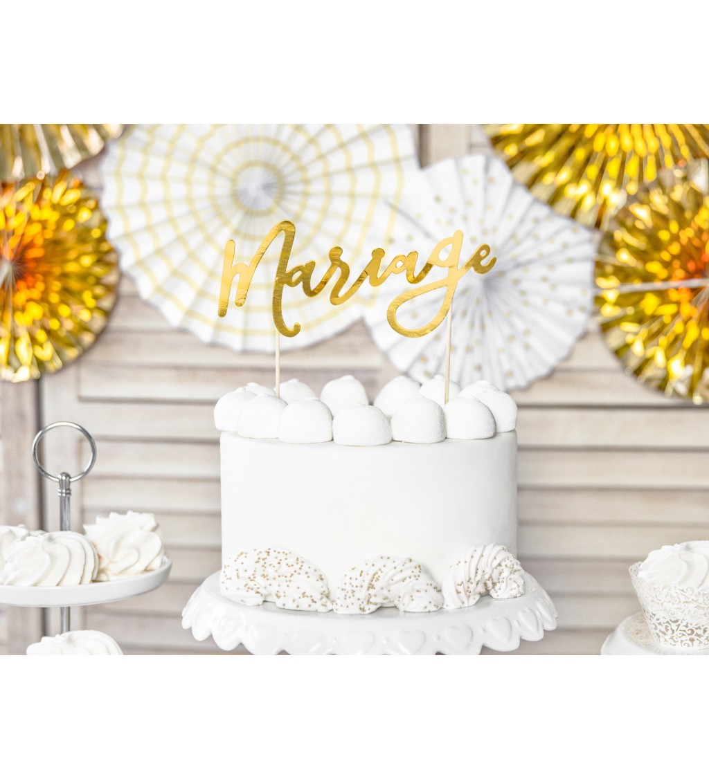 Zlatý nápis Mariage - špejle na dort