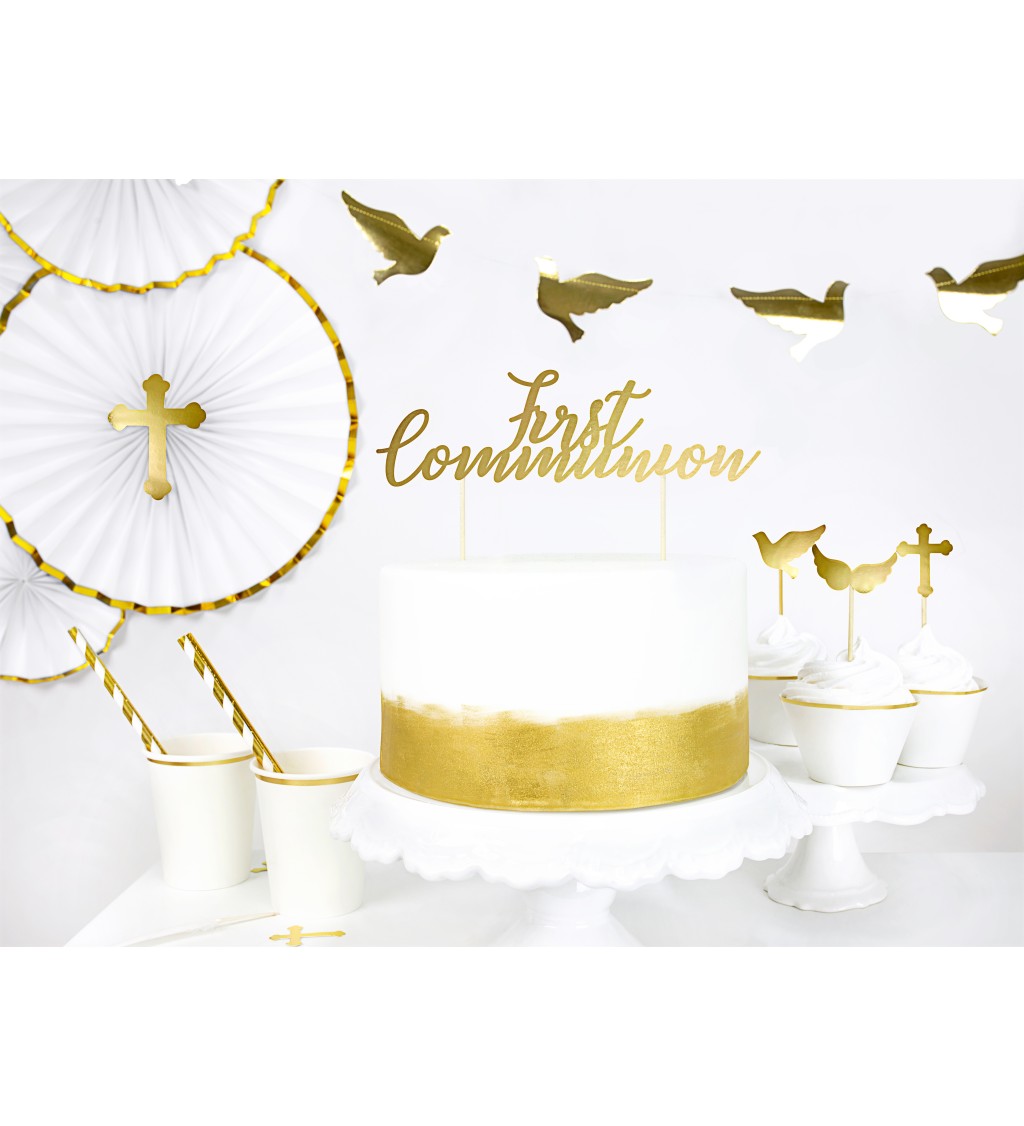 Zlatý dortový zápich First Communion