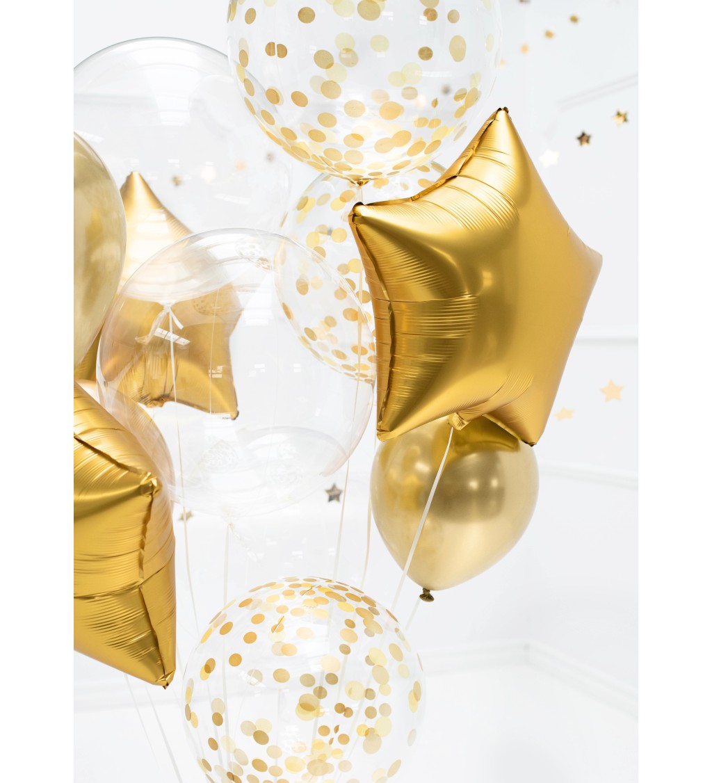 Průhledný balón zlaté puntíky