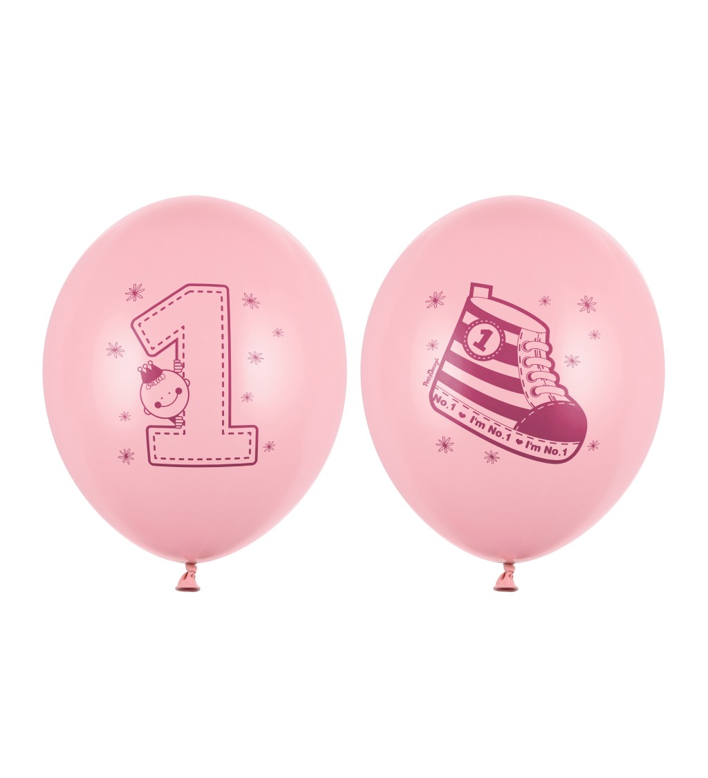 Latexové balónky 30 cm 1.narozeniny, růžové, 10 ks