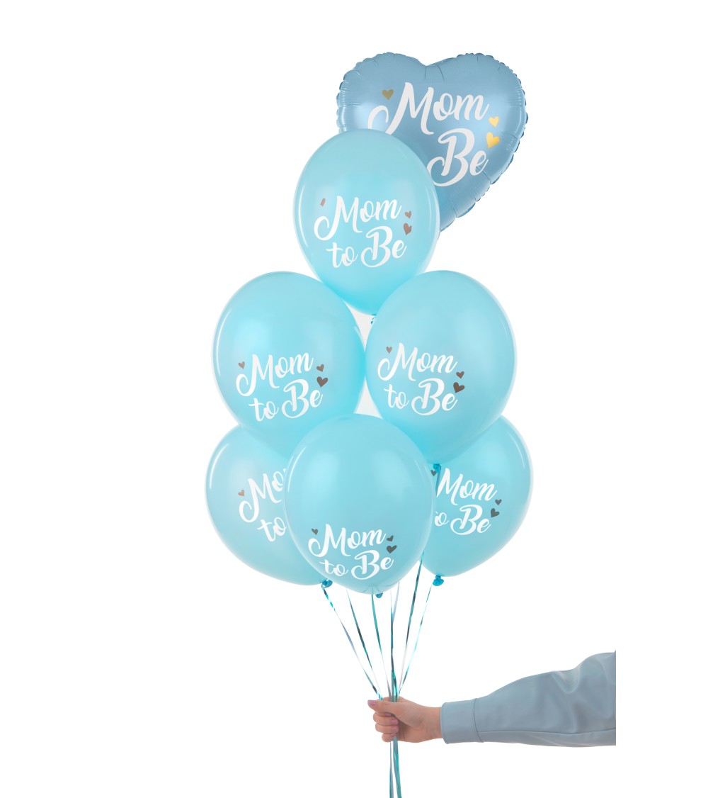 Latexové balónky 30 cm Mom to be, modrý, 6 ks