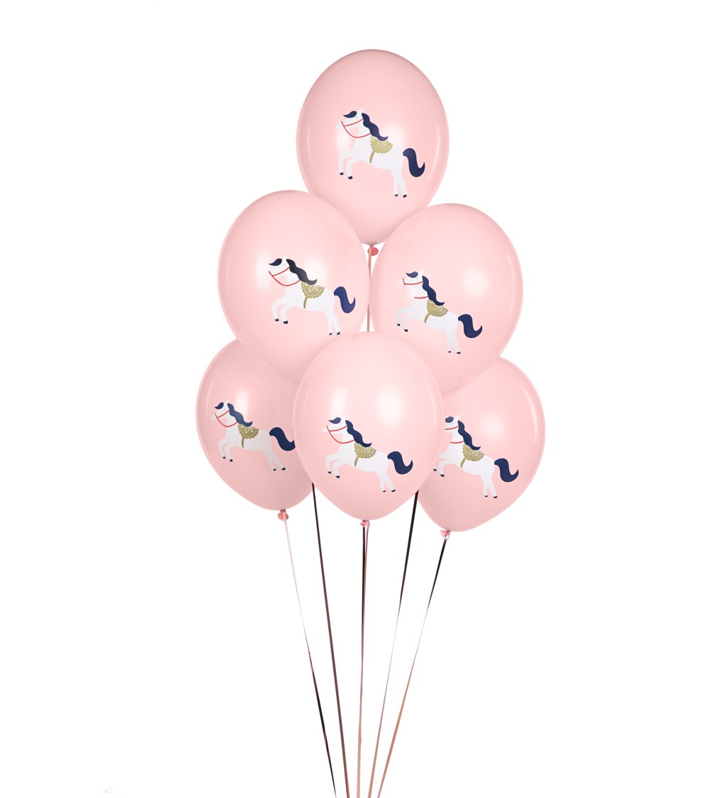 Latexové balónky strong pastelové růžové s koníky 30 cm 6 ks