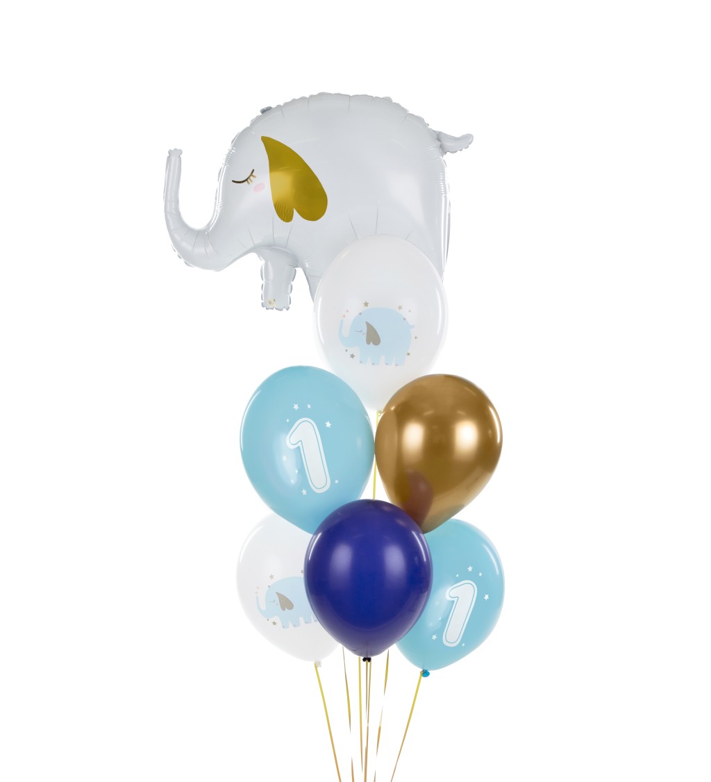 Latexové balónky 30 cm 1.narozeniny, modrý mix, 6 ks