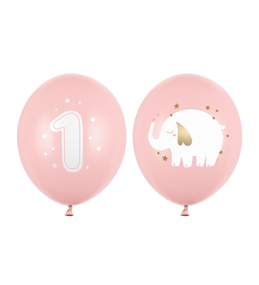 Latexové balónky 30 cm 1. narozeniny, růžový mix, 6 ks