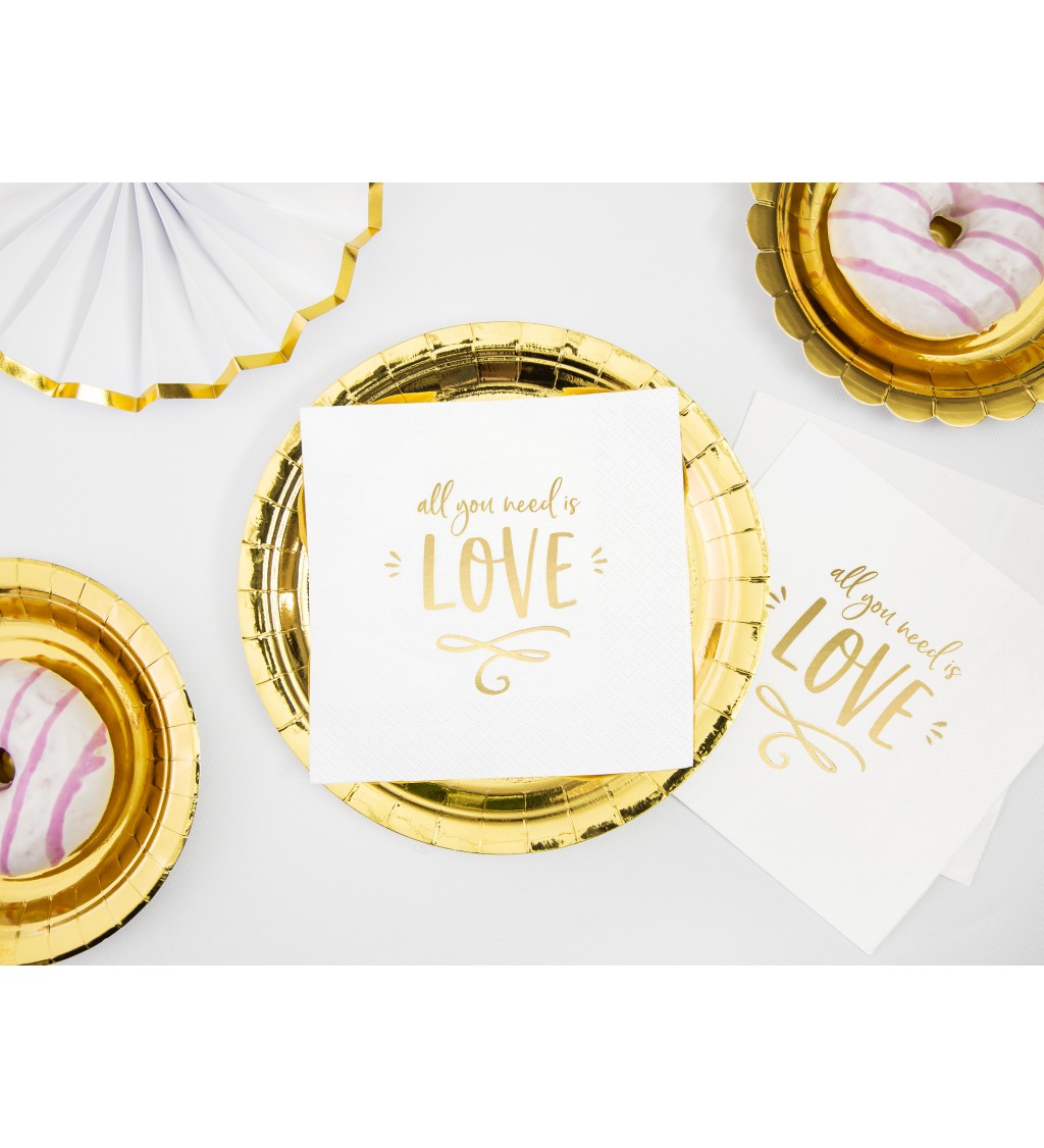 Svatební ubrousky bílo-zlaté - Love